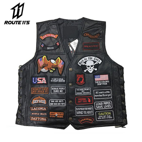 Genuine Leather Motorcycle Vest Men Punk Retro Classic Style